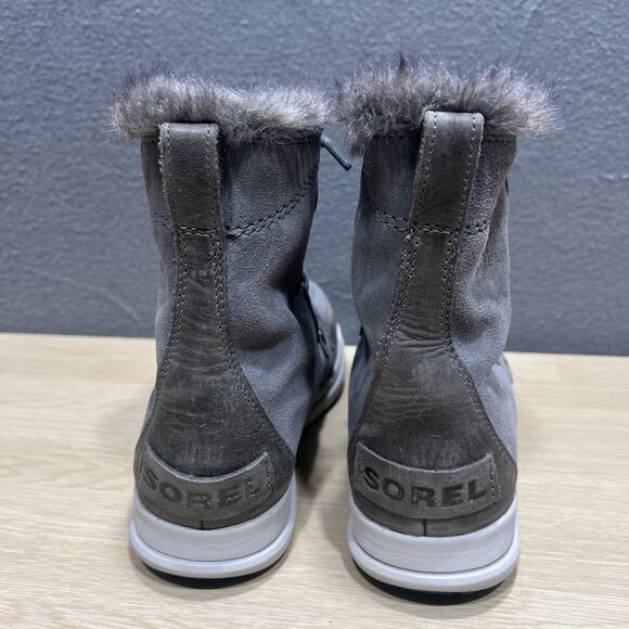 Sorel Explorer Joan Waterproof Gray Suede Lace Up Mid Bootie Womens Size 7 - Picture 4 of 12